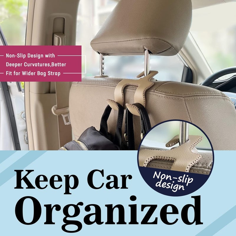 TISOHUGO Upgraded Headrest Hooks for Purses and Bags, 2 in 1 Car Back Seat Head Rest Hanger Matching Cars Interior Genuine Leather Vehicle Storage Holder Hook, 2 Pack, Gray - Image 4